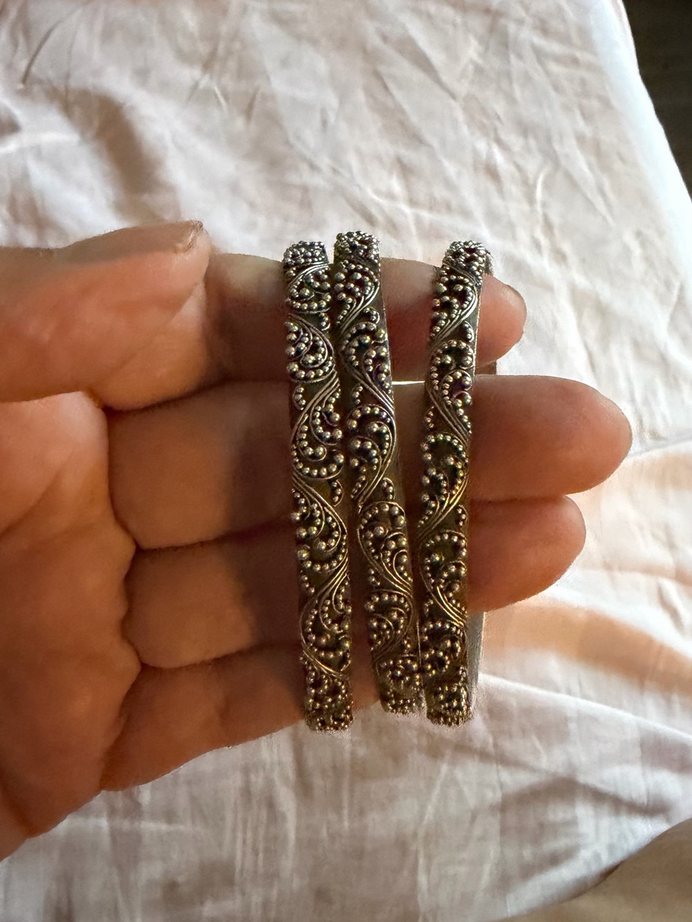 Lous Hill 925 Sterling Silver Granulated Scroll Bangles Set of 3- 82 g XL large
